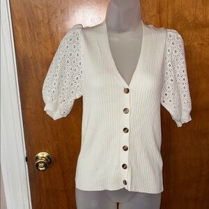 Heartloom Cream Button-Up Cardigan with Lace Sleeves